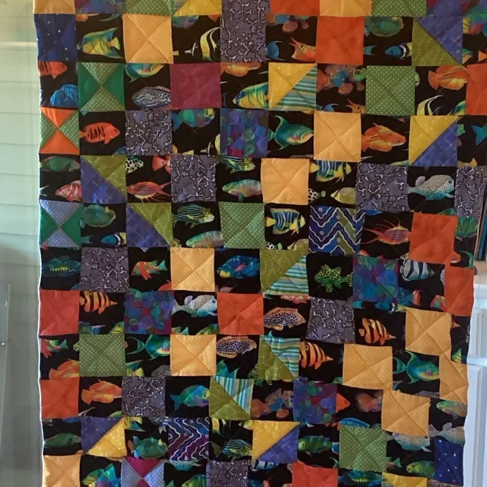 NWT. Hand Crafted Gone Fishing Quilt